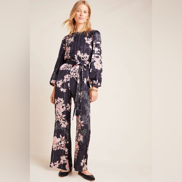 Anthropologie Pants - Anthropologie Harlyn Floral Boho Wide Leg Jumpsuit Balloon Sleeve S